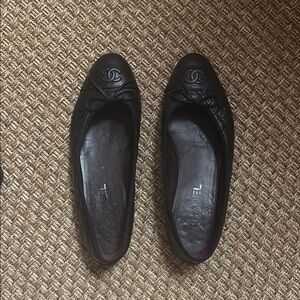 Chanel Quilted Black Leather Ballet Flats